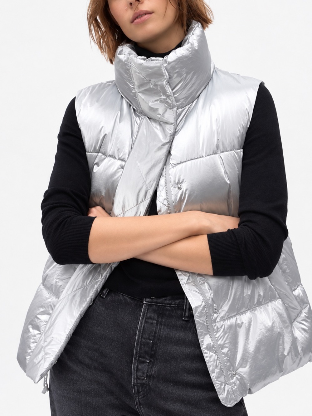 GAP XS Silver Metallic Puffer Vest